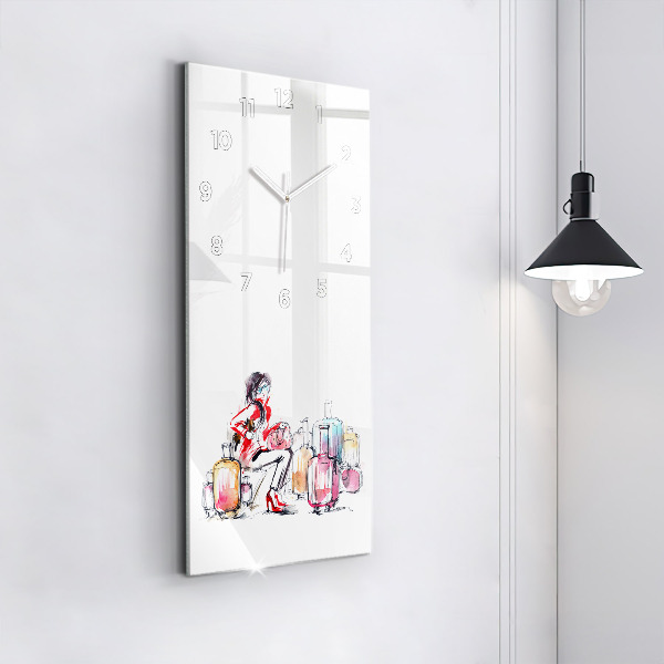 Zegar szklany pionowy Kobieta z walizkami