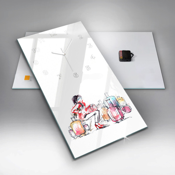 Zegar szklany pionowy Kobieta z walizkami