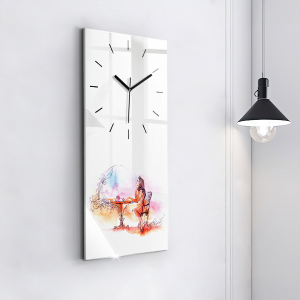 Zegar szklany pionowy Kobieta pijąca herbatę