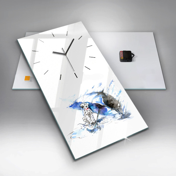 Zegar szklany pionowy Dalmatyńczyk i parasol