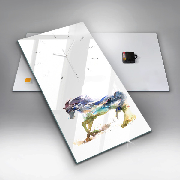 Zegar szklany pionowy Malowane góry i koń