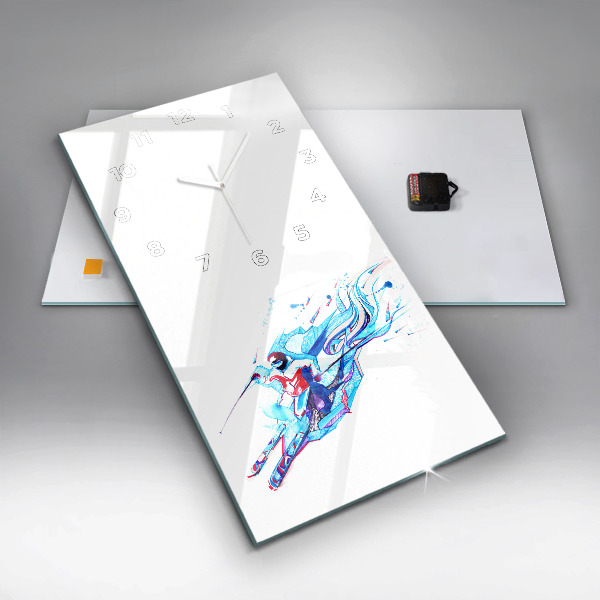 Zegar szklany pionowy Narciarz