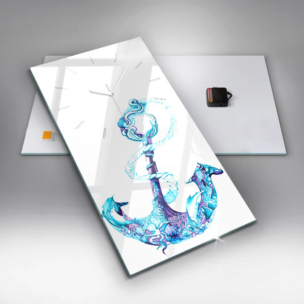 Zegar szklany pionowy Morska kotwica