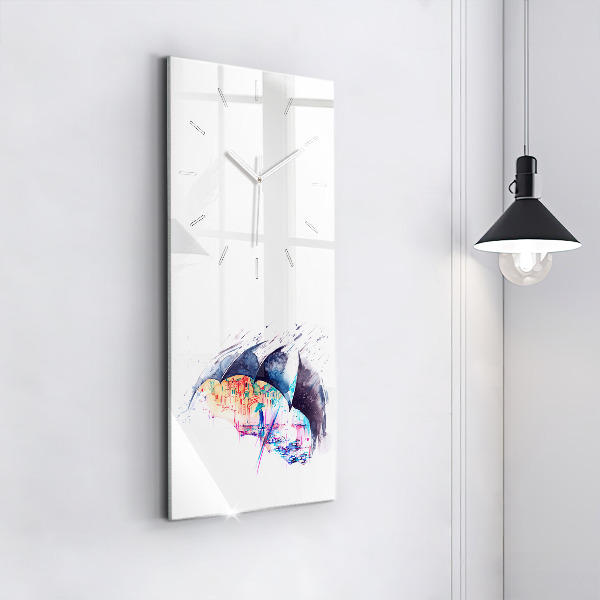 Zegar szklany pionowy Deszcz parasol i miasto