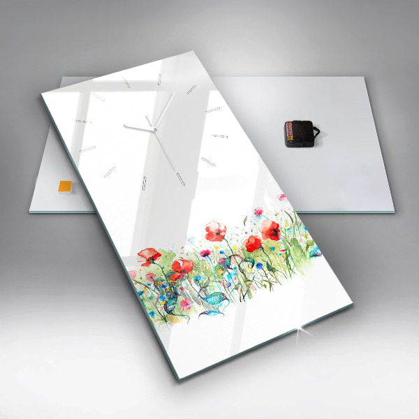 Zegar szklany pionowy Kwiaty na łące