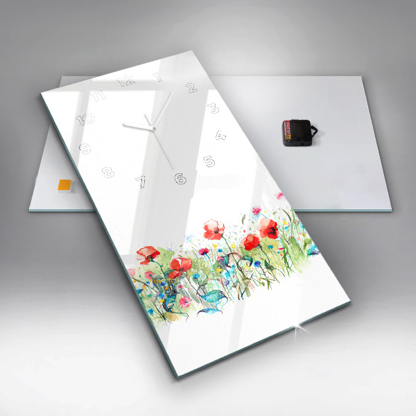 Zegar szklany pionowy Kwiaty na łące