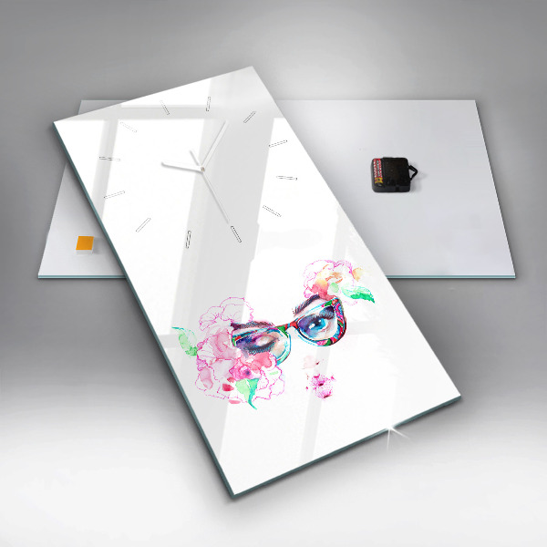 Zegar szklany pionowy Kobieta w okularach