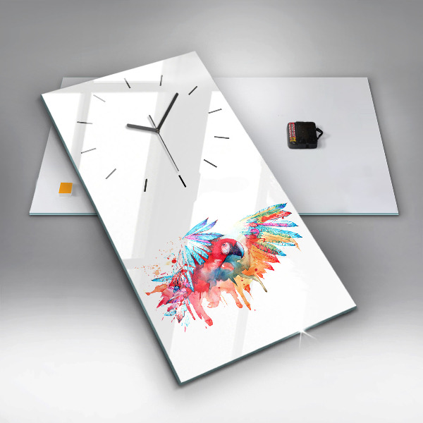 Zegar szklany pionowy Kolorowa czerwona papuga