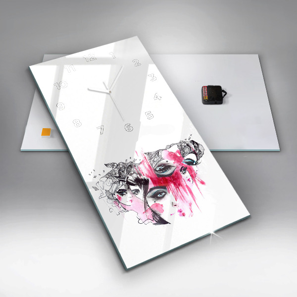 Zegar szklany pionowy Wiele twarzy abstrakcja