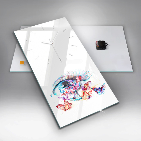 Zegar szklany pionowy Kolorowe oko motyle