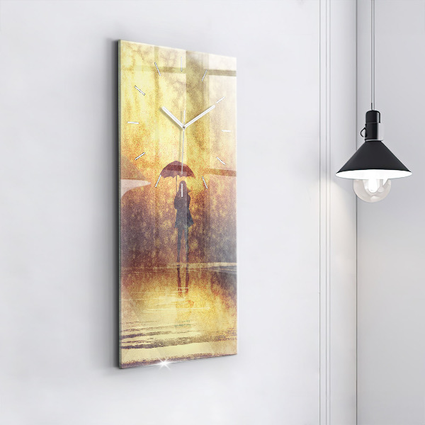 Zegar szklany pionowy kobieta z parasolem