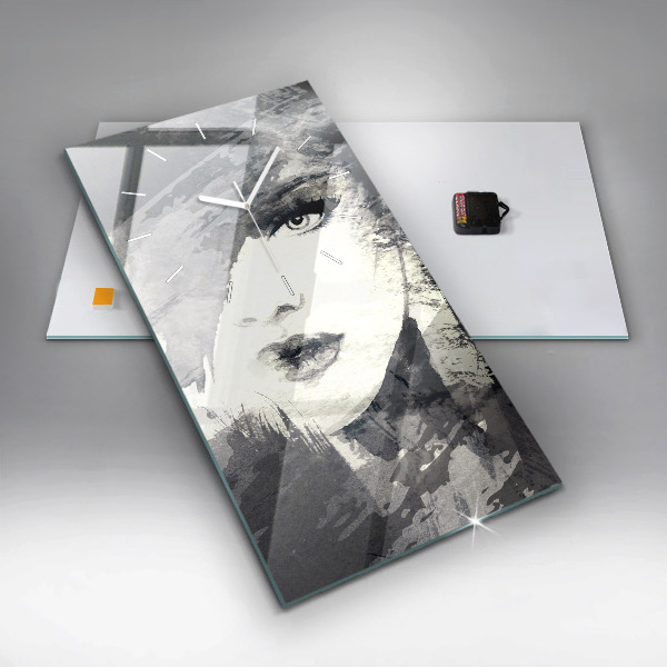 Zegar szklany pionowy Kobieta – akwarele