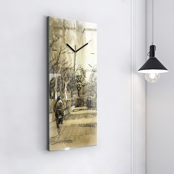Zegar szklany pionowy Park i drzewa w sepii