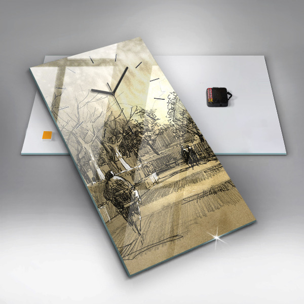 Zegar szklany pionowy Park i drzewa w sepii