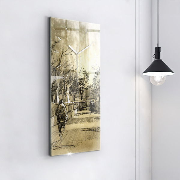 Zegar szklany pionowy Park i drzewa w sepii