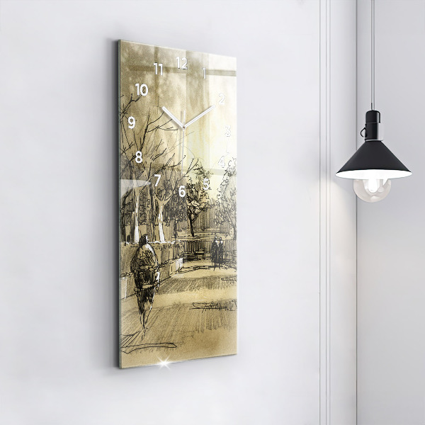 Zegar szklany pionowy Park i drzewa w sepii