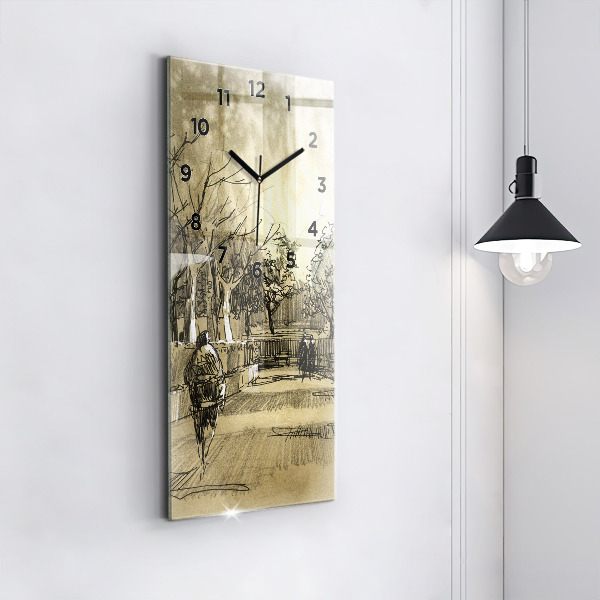 Zegar szklany pionowy Park i drzewa w sepii