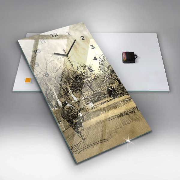 Zegar szklany pionowy Park i drzewa w sepii