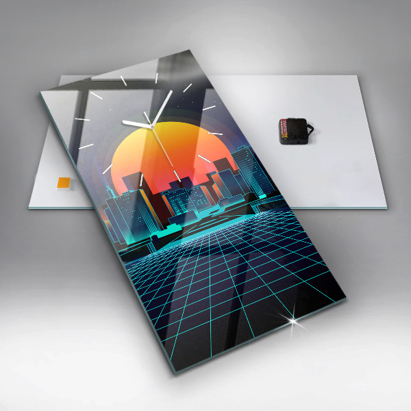 Zegar ścienny pionowy Cyberprzestrzeń miasto