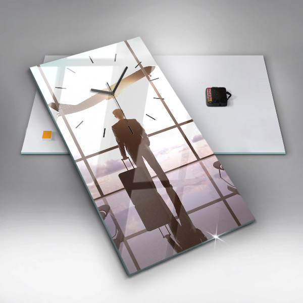 Zegar szklany pionowy Człowiek na lotnisku