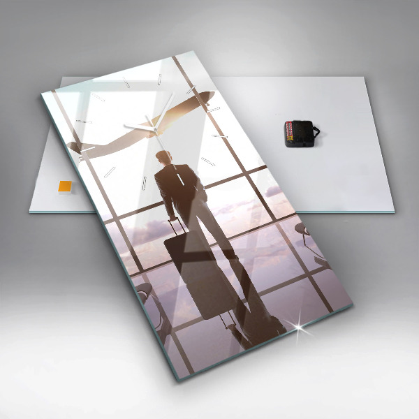 Zegar szklany pionowy Człowiek na lotnisku