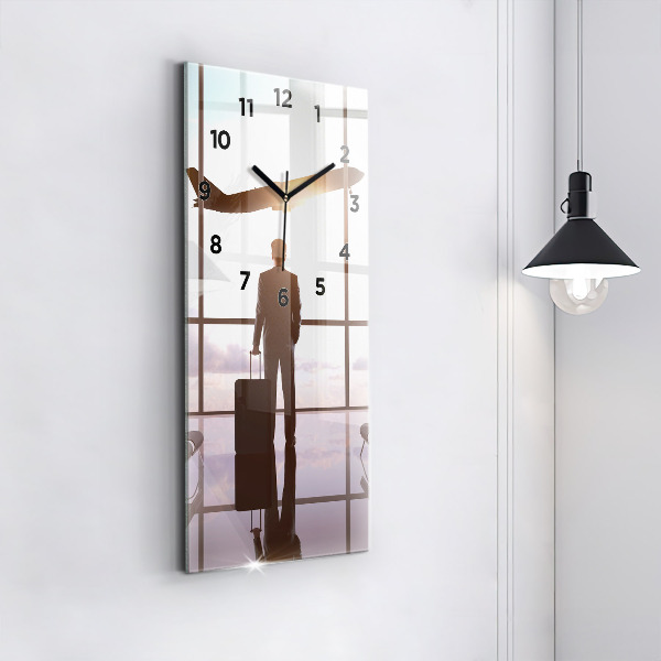 Zegar szklany pionowy Człowiek na lotnisku
