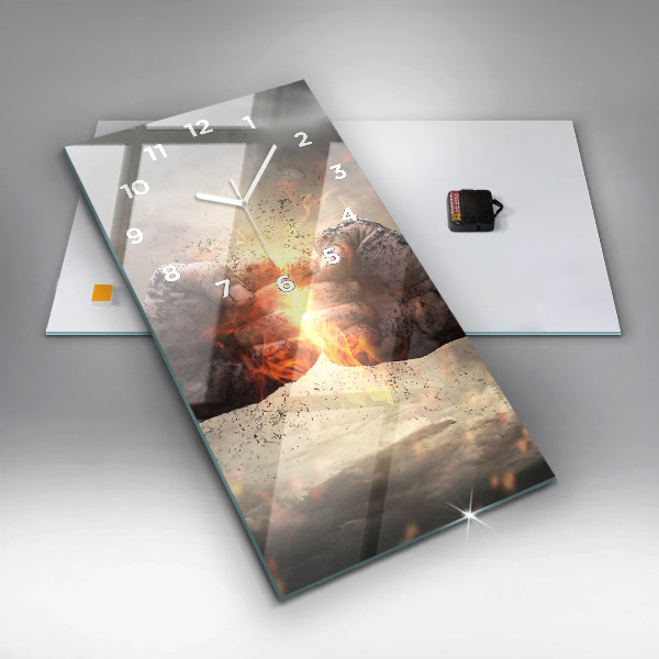 Zegar szklany pionowy Pięści Siła Moc