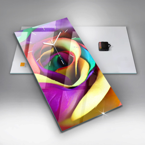 Zegar szklany pionowy Tęczowa róża