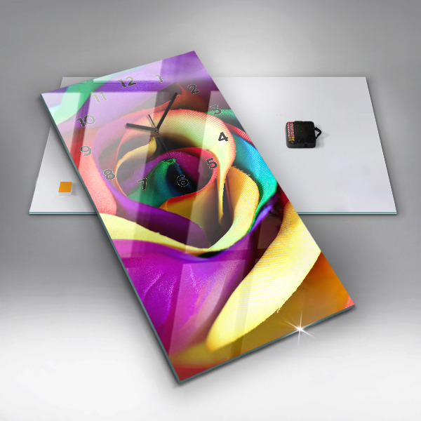 Zegar szklany pionowy Tęczowa róża