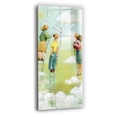 Zegar szklany pionowy Ludzie na drabinie