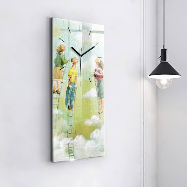 Zegar szklany pionowy Ludzie na drabinie