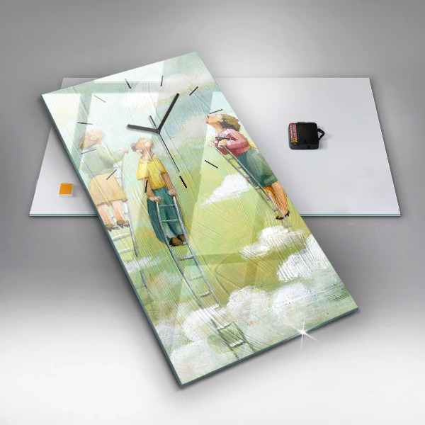 Zegar szklany pionowy Ludzie na drabinie