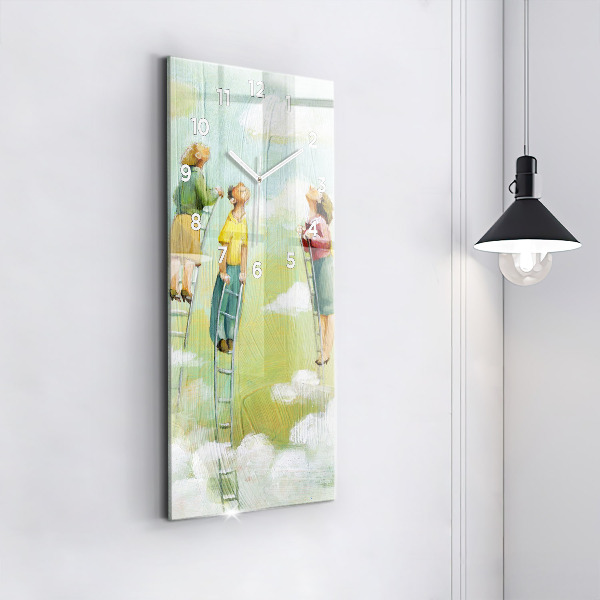 Zegar szklany pionowy Ludzie na drabinie