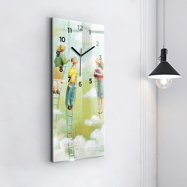 Zegar szklany pionowy Ludzie na drabinie