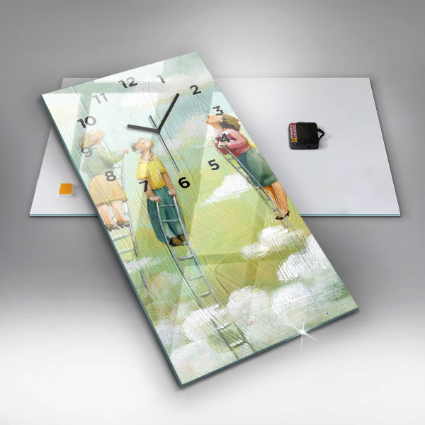 Zegar szklany pionowy Ludzie na drabinie