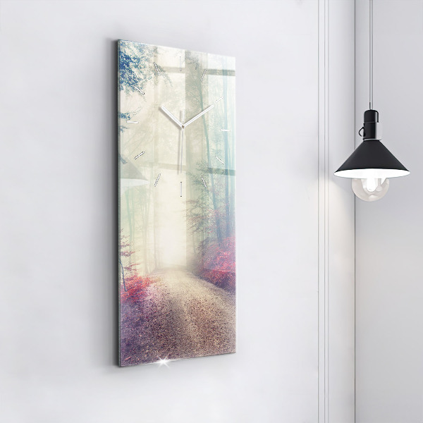 Zegar szklany pionowy Jesienna droga Las Mgła