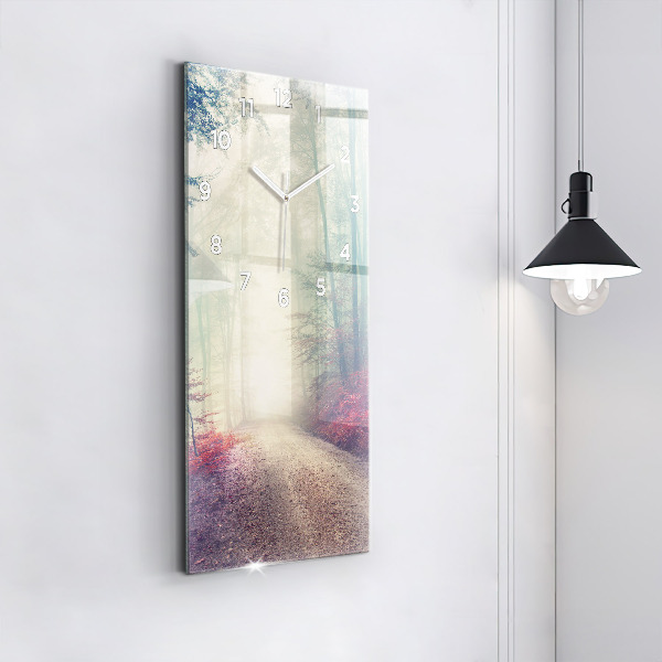 Zegar szklany pionowy Jesienna droga Las Mgła