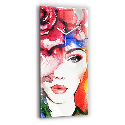 Zegar szklany pionowy Kolorowy portret kobiety
