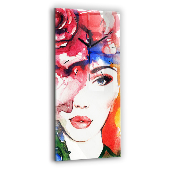 Zegar szklany pionowy Kolorowy portret kobiety