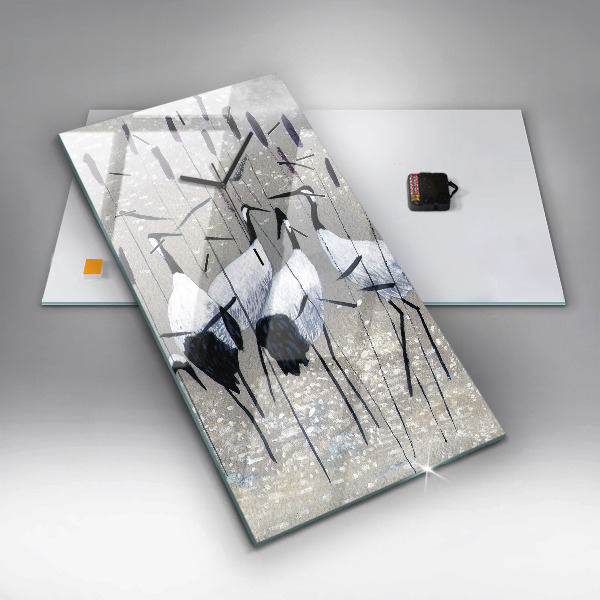 Zegar szklany pionowy Żurawie w trzcinie