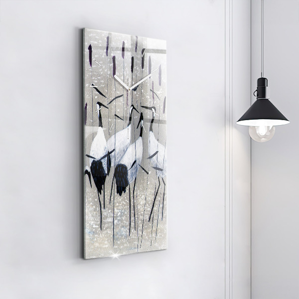 Zegar szklany pionowy Żurawie w trzcinie