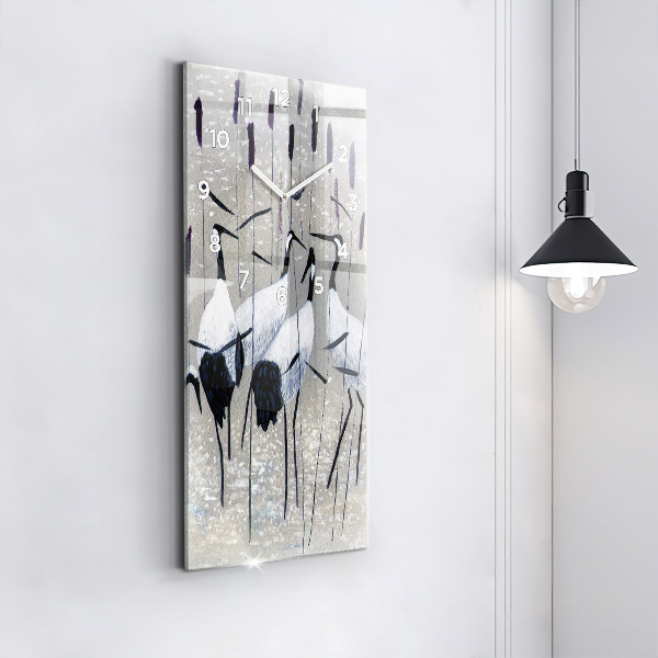 Zegar szklany pionowy Żurawie w trzcinie