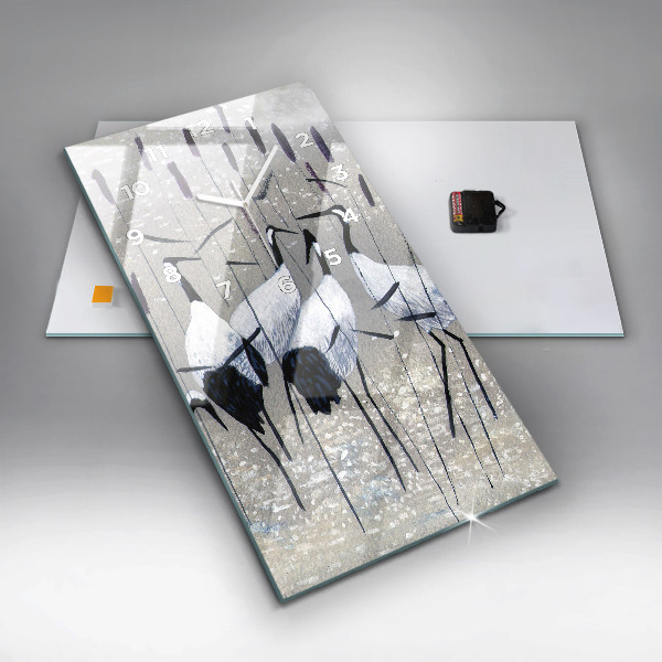 Zegar szklany pionowy Żurawie w trzcinie