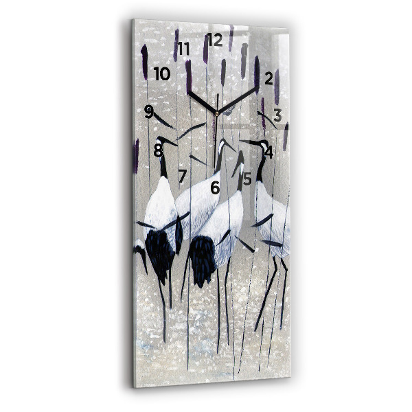 Zegar szklany pionowy Żurawie w trzcinie