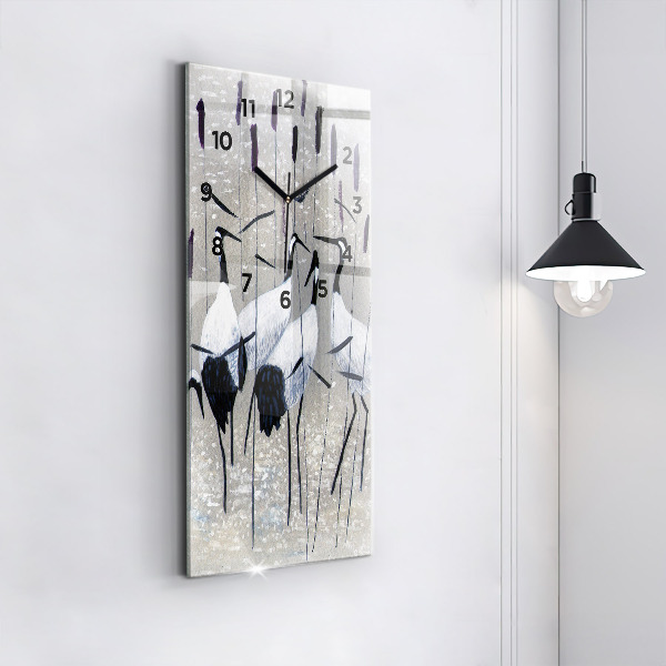 Zegar szklany pionowy Żurawie w trzcinie