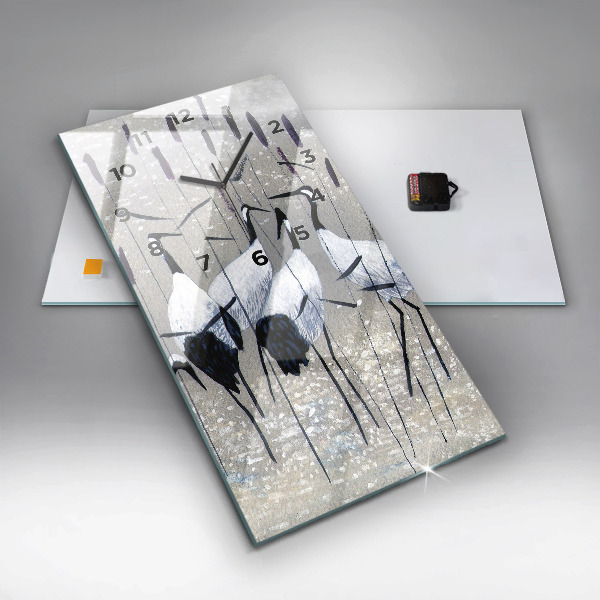 Zegar szklany pionowy Żurawie w trzcinie