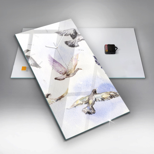 Zegar szklany pionowy Lecące ptaki