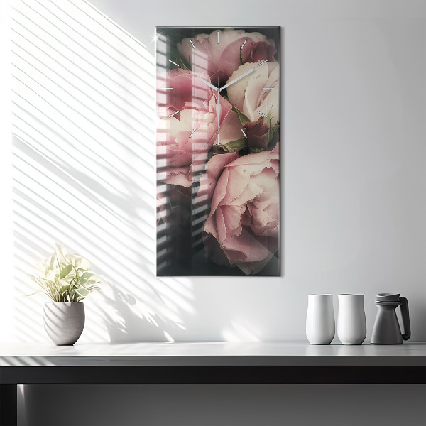 Zegar szklany pionowy Bukiet różowych róż