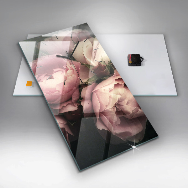 Zegar szklany pionowy Bukiet różowych róż