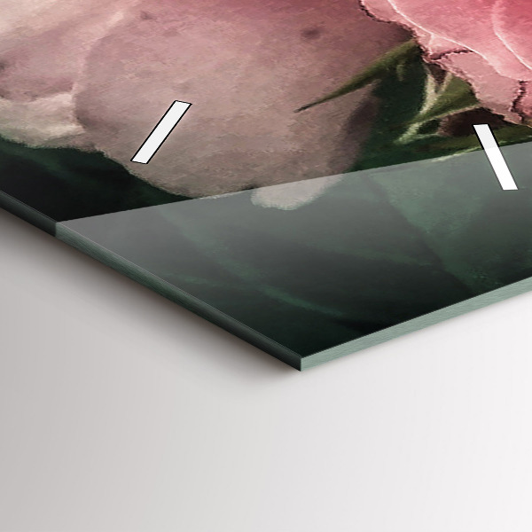 Zegar szklany pionowy Bukiet różowych róż